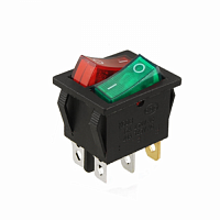 Выключатель клавишный Rexant 250V 15А (6с) ON-OFF красный/зеленый с подсветкой, двойной картинка